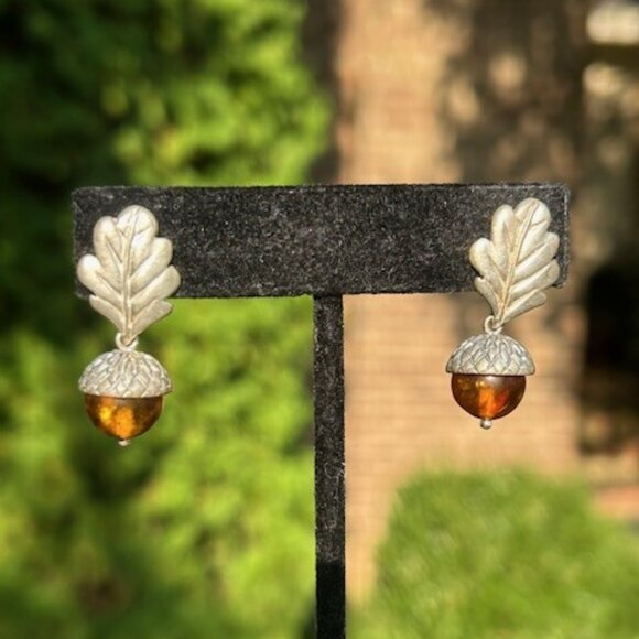 MFA Jewelry - MFA Museum of Fine Arts 925 Silver Leaf Amber Acorn EARRINGS